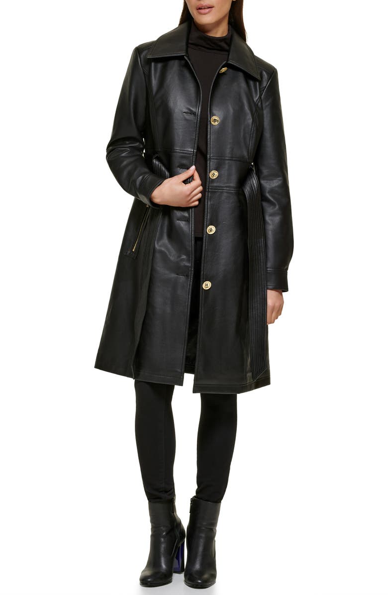 GUESS Faux Leather Belted Trench Coat, Alternate, color,