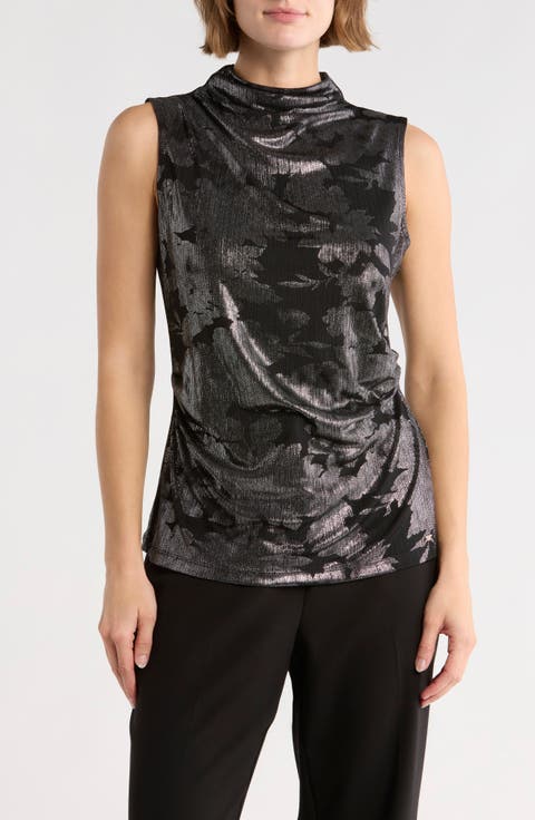 Ruched Mock Neck Sleeveless Top