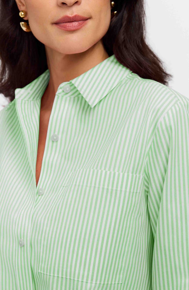 Foxcroft Jodie Stripe Cotton Button-Up Shirt, Alternate, color, Mojito Green/ White