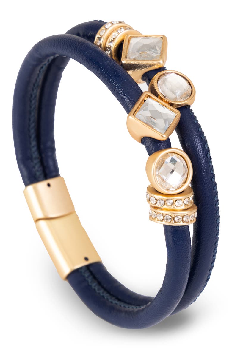 Glam Accent Faux Leather Bracelet, Main, color, NAVY