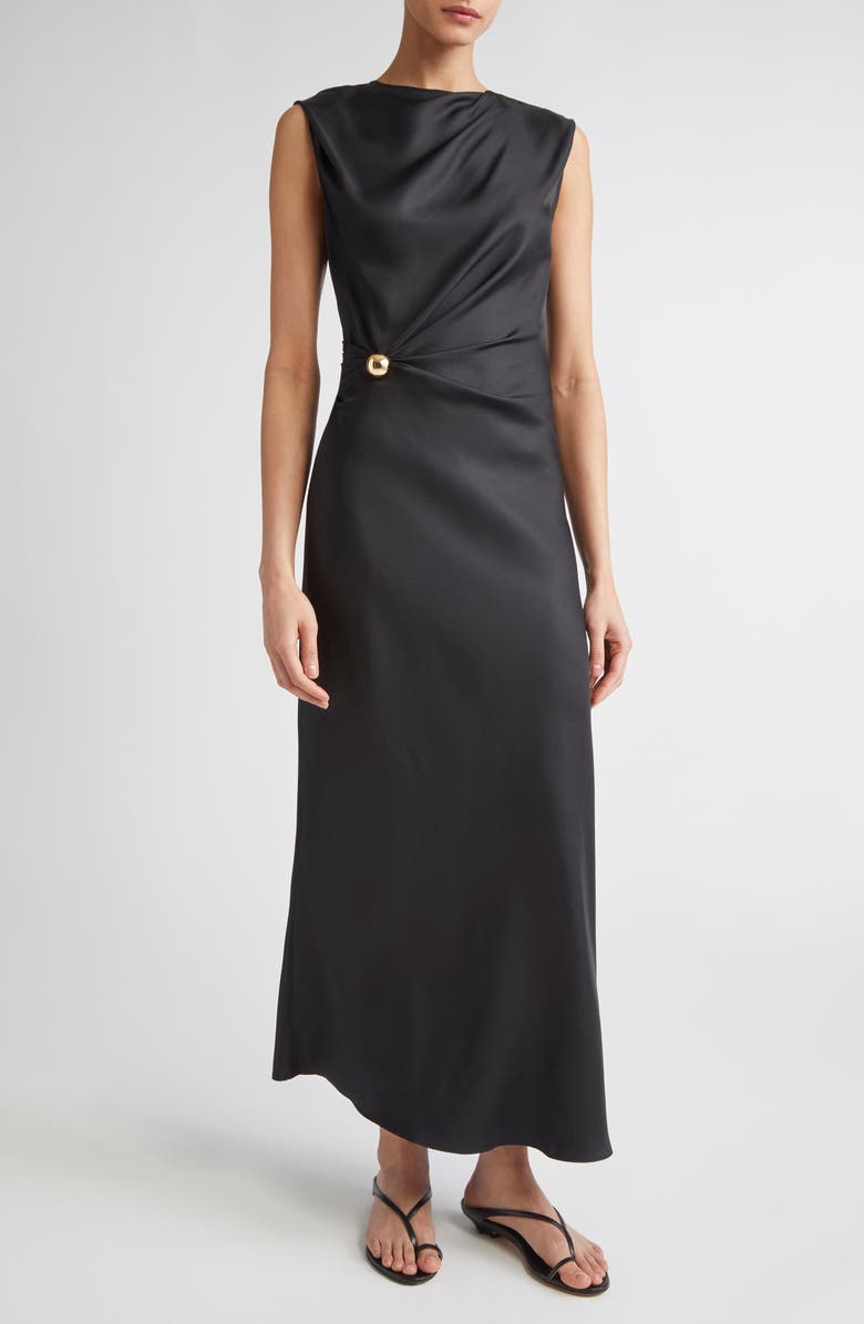 LOULOU DE SAISON Roan Draped Sleeveless Silk Dress, Main, color, Black