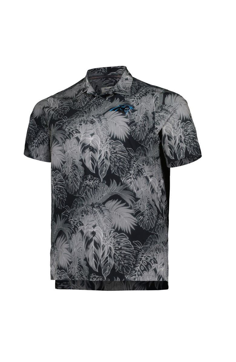 Tommy Bahama Men's Tommy Bahama Black Carolina Panthers Big & Tall Bahama Coast Luminescent Fronds Camp IslandZone Button-Up Shirt, Alternate, color, Black