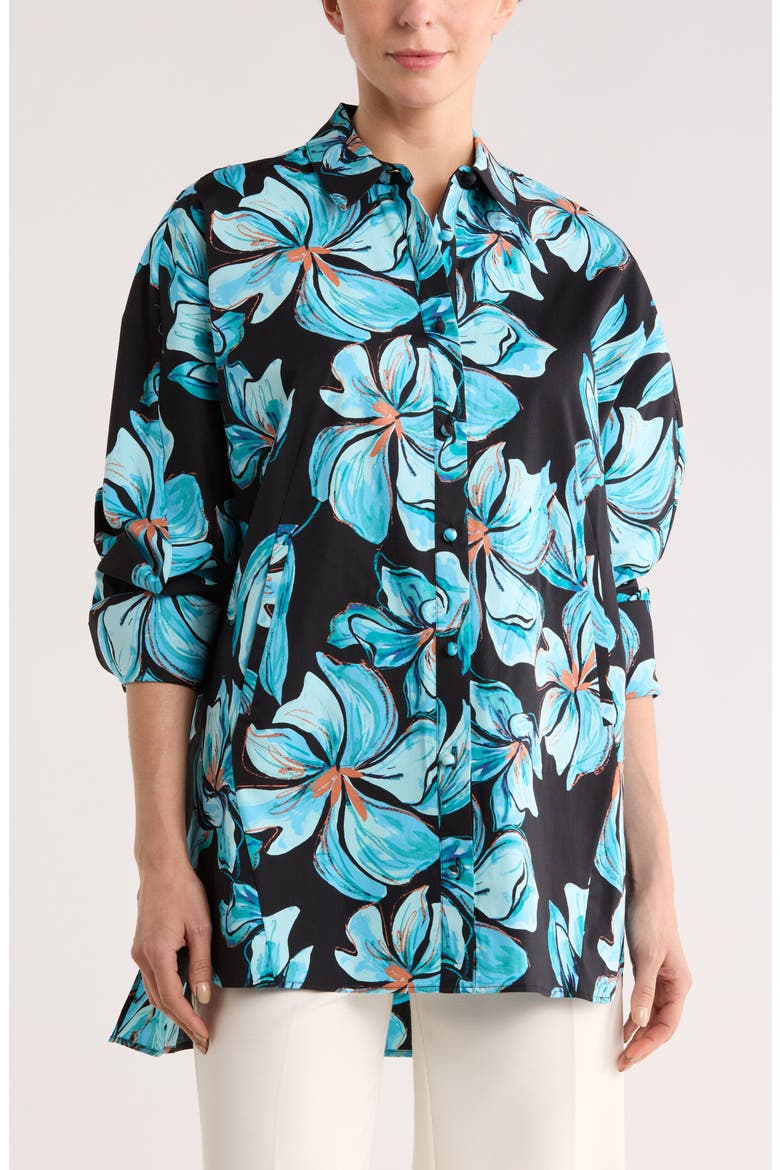 Caleb Floral Stretch Cotton Button-Up Shirt, Main, color, OPERA FLORAL BLACK LG