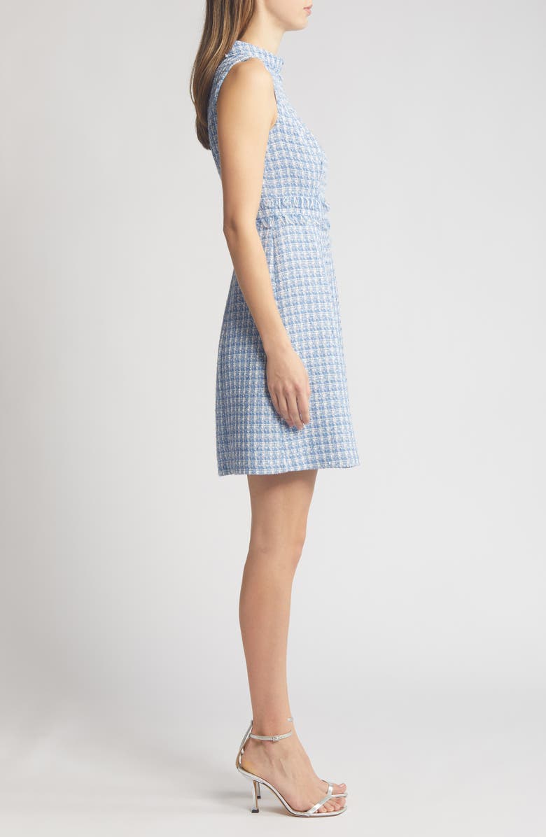Eliza J Sleeveless Mock Neck Tweed A-Line Dress, Alternate, color, Light Blue