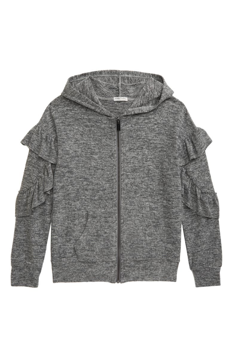 Habitual Girl Kids' Kinsley Ruffle Hooded Sweatshirt, Main, color, 