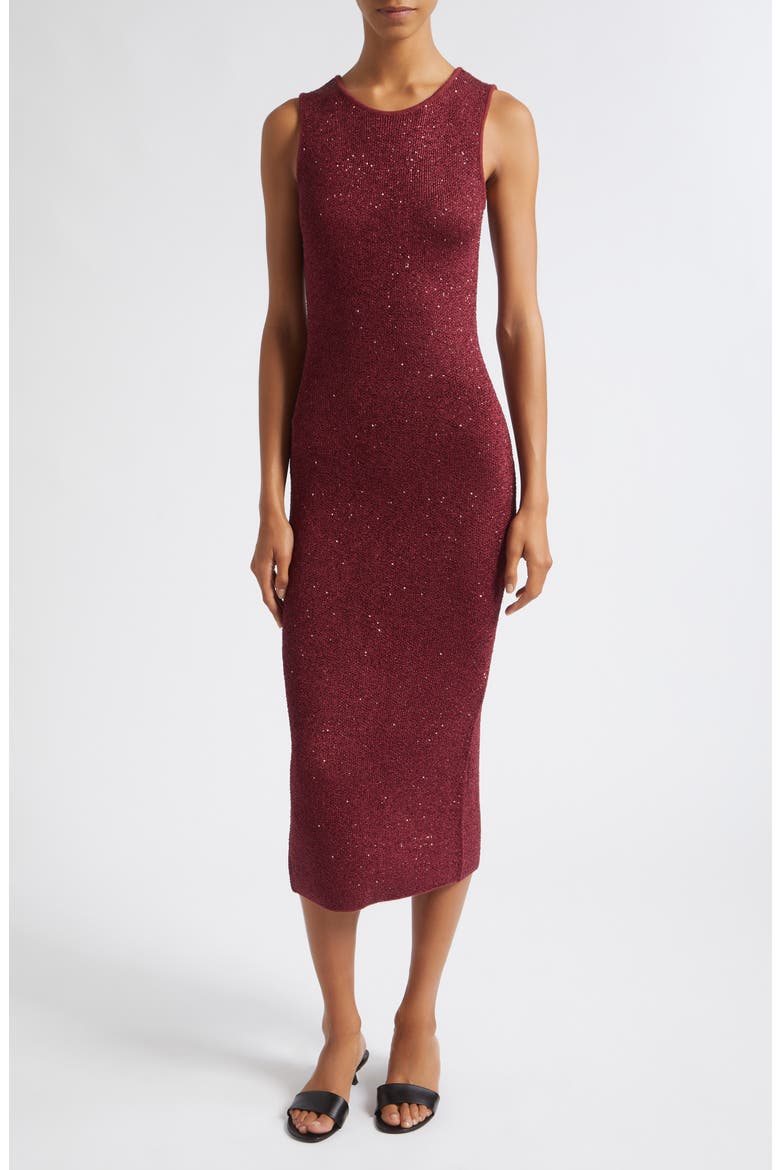 Cleo Sequin Midi Dress, Main, color, OXBLOOD