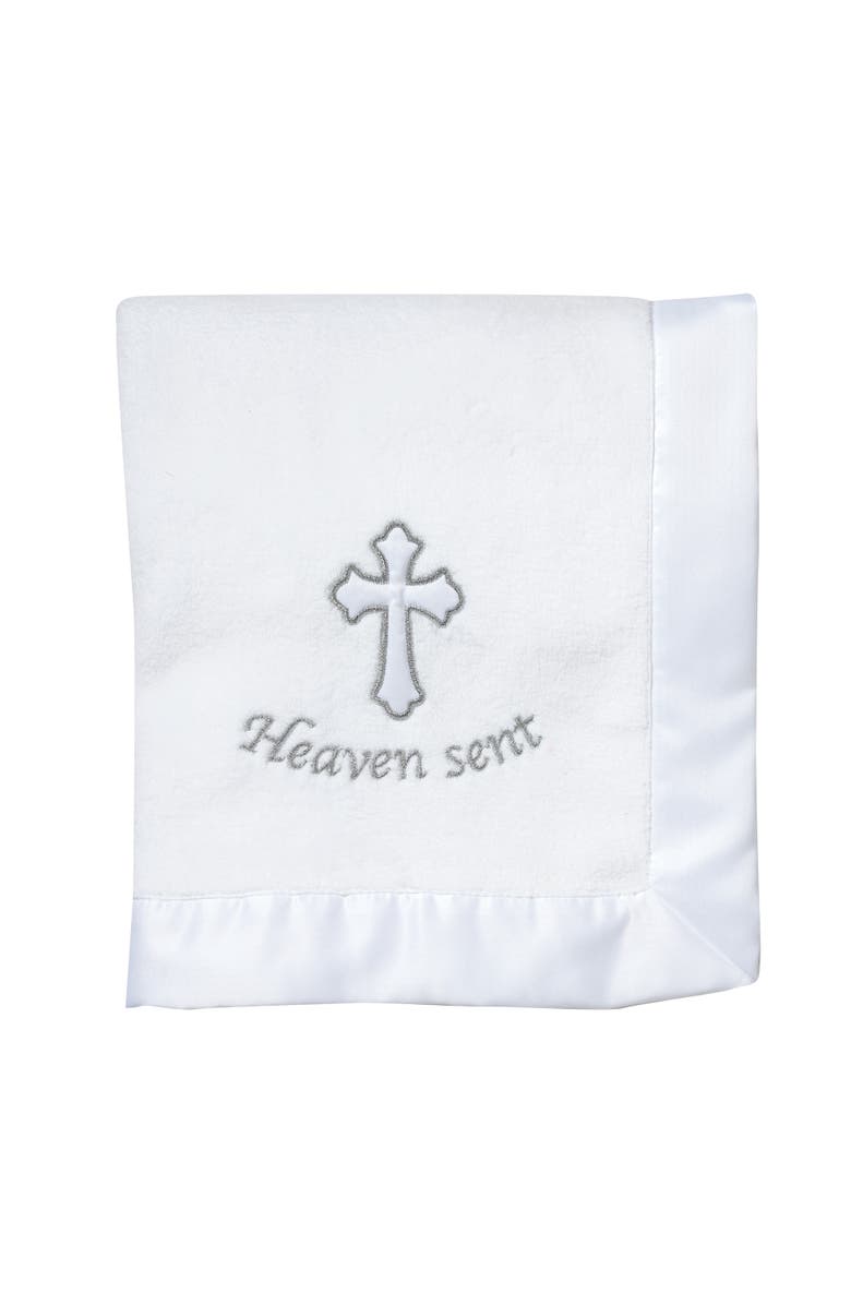 Lambs & Ivy Heaven Sent Baptism/Christening Soft Fleece Baby Blanket, Alternate, color, White