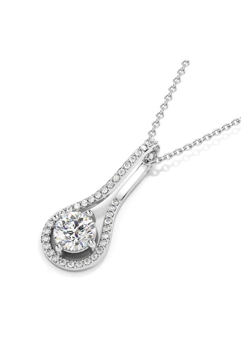 1 1/10Ct TW Diamond Halo Drop Pendant 14k Gold Necklace Lab Grown 1" Tall, Alternate, color, 14k White Gold