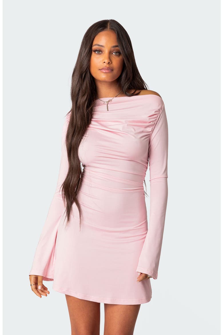 Leena Ruched Off the Shoulder Long Sleeve Minidress, Alternate, color, PINK