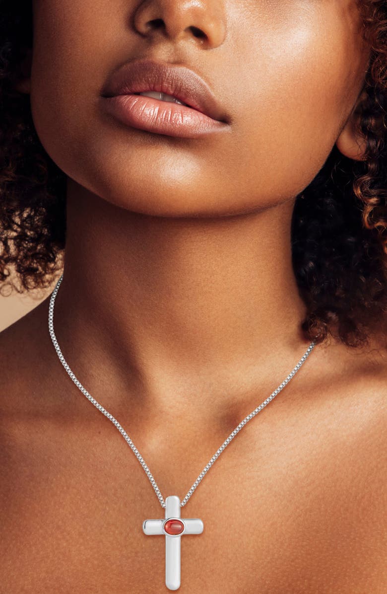 GLAZE JEWELRY Cubic Zirconia Cross Pendant Necklace, Alternate, color, Red/ Silver