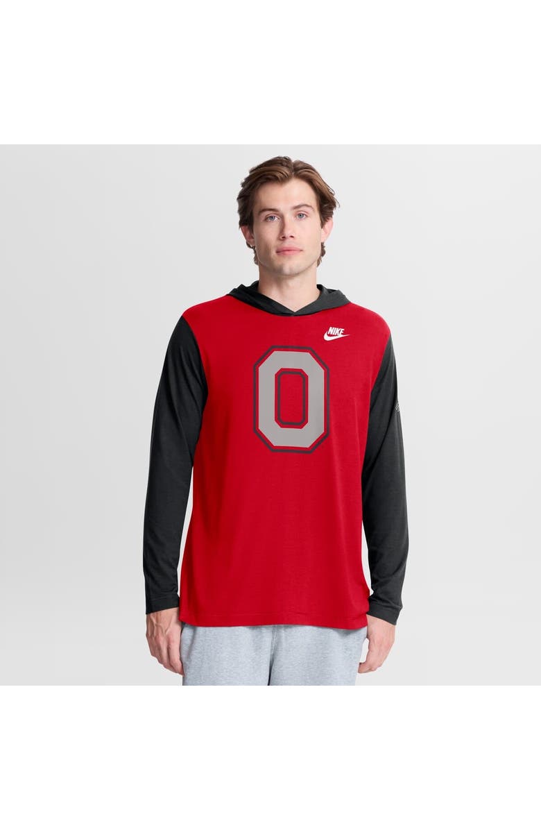 Nike Men's Nike Scarlet/Black Ohio State Buckeyes Campus Legacy Tri-Blend Long Sleeve Hooded T-Shirt, Main, color, Scarlet
