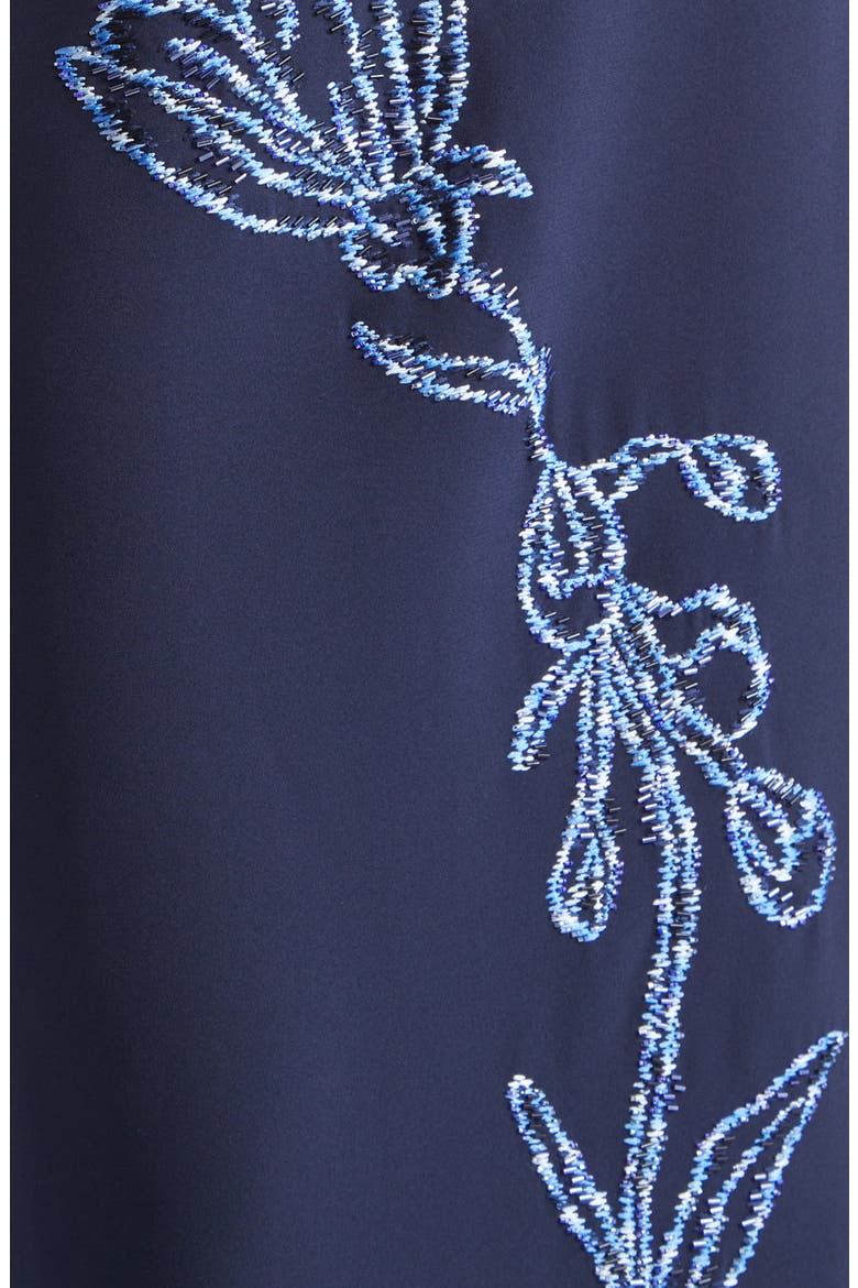 Ikat Floral Embroidered Stretch Crepe Gown, Alternate, color, NAVY/ BLUE