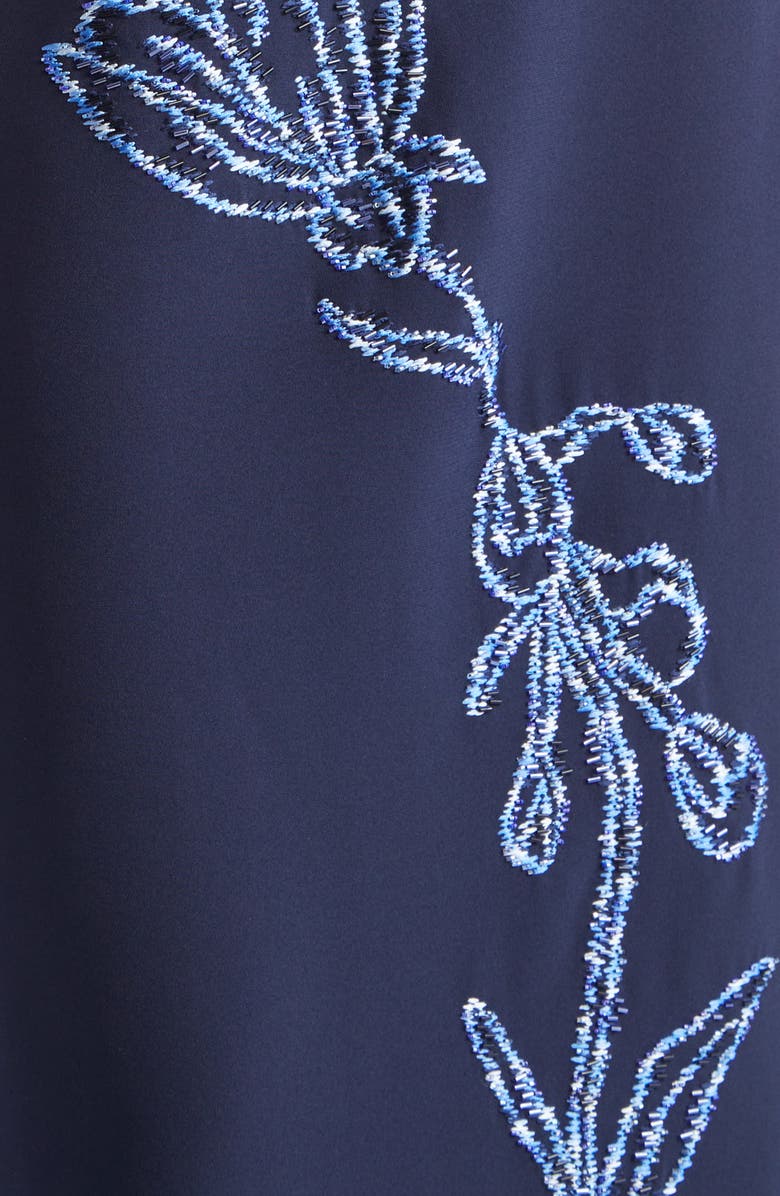 Lela Rose Ikat Floral Embroidered Stretch Crepe Gown, Alternate, color, Navy/ Blue