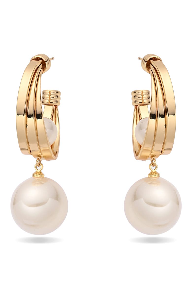 Lumeria Imitation Pearl Hoop Earrings, Alternate, color, GOLD