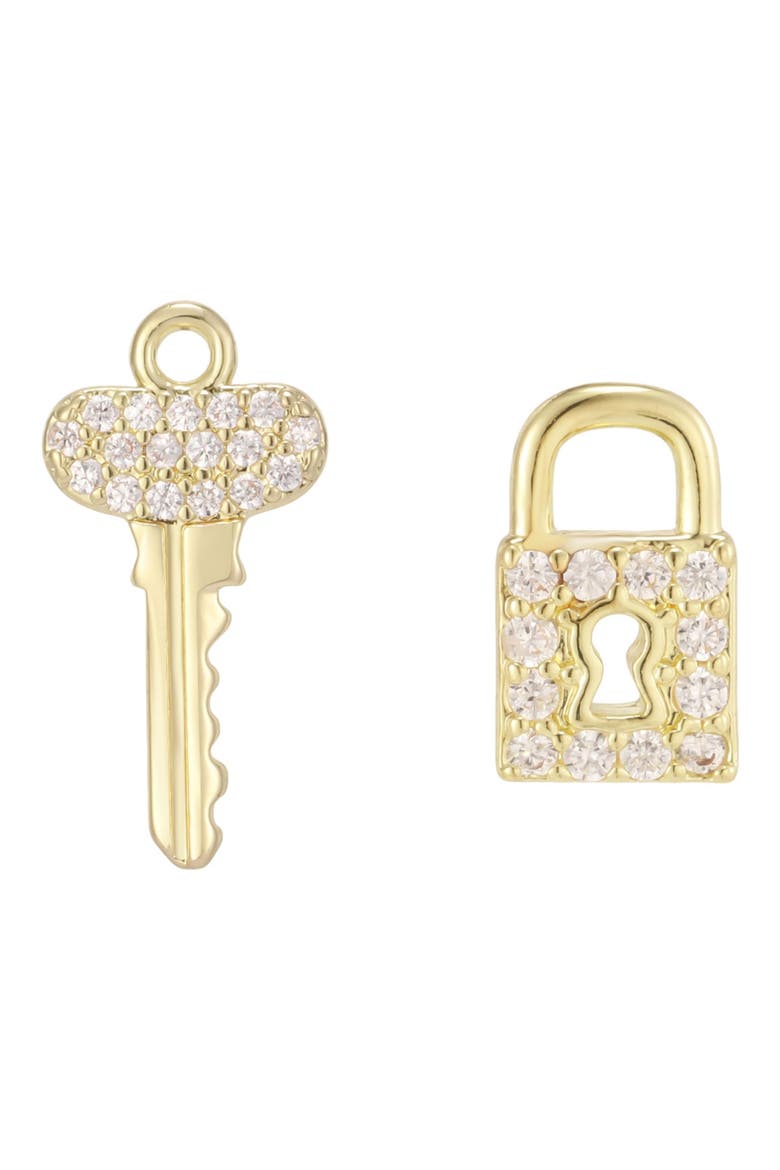Cubic Zirconia Lock and Key Stud Earrings, Main, color, GOLD