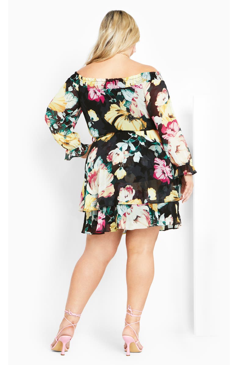City Chic Odessa Off the Shoulder Long Sleeve Dress, Alternate, color, Black Bloom