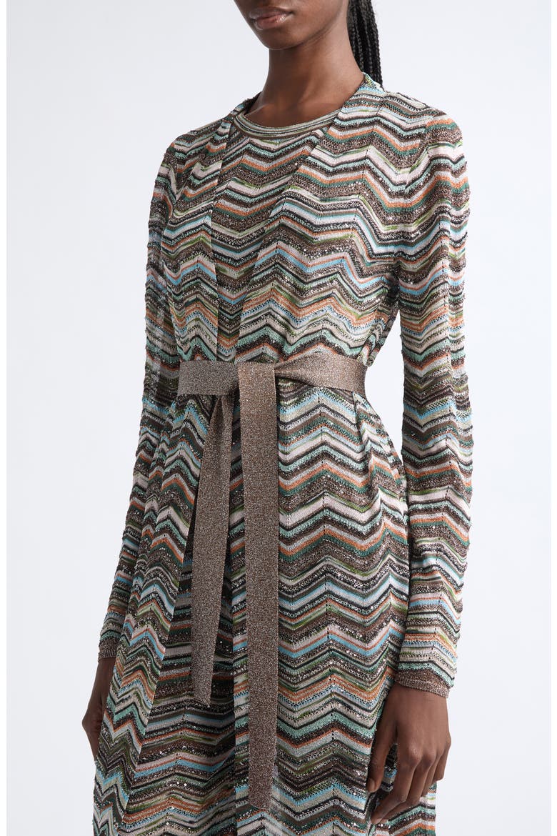 Belted Sequin Metallic Zigzag Stripe Maxi Cardigan, Alternate, color, SMSPO