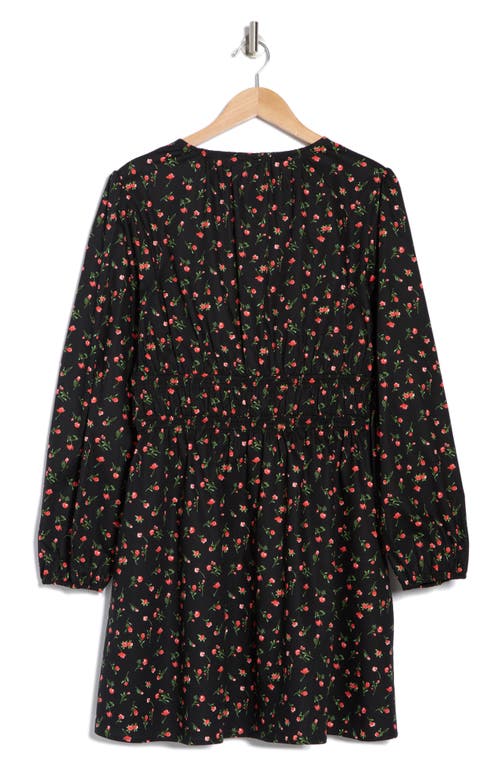 Wayf Floral Long Sleeve Ruched Minidress In Black Ditsy