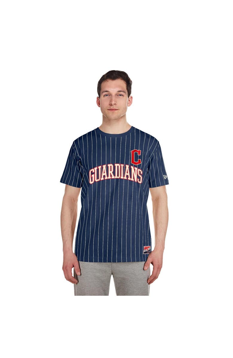 New Era Men's New Era Navy Cleveland Guardians Throwback Pinstripe T-Shirt, Alternate, color, Navy