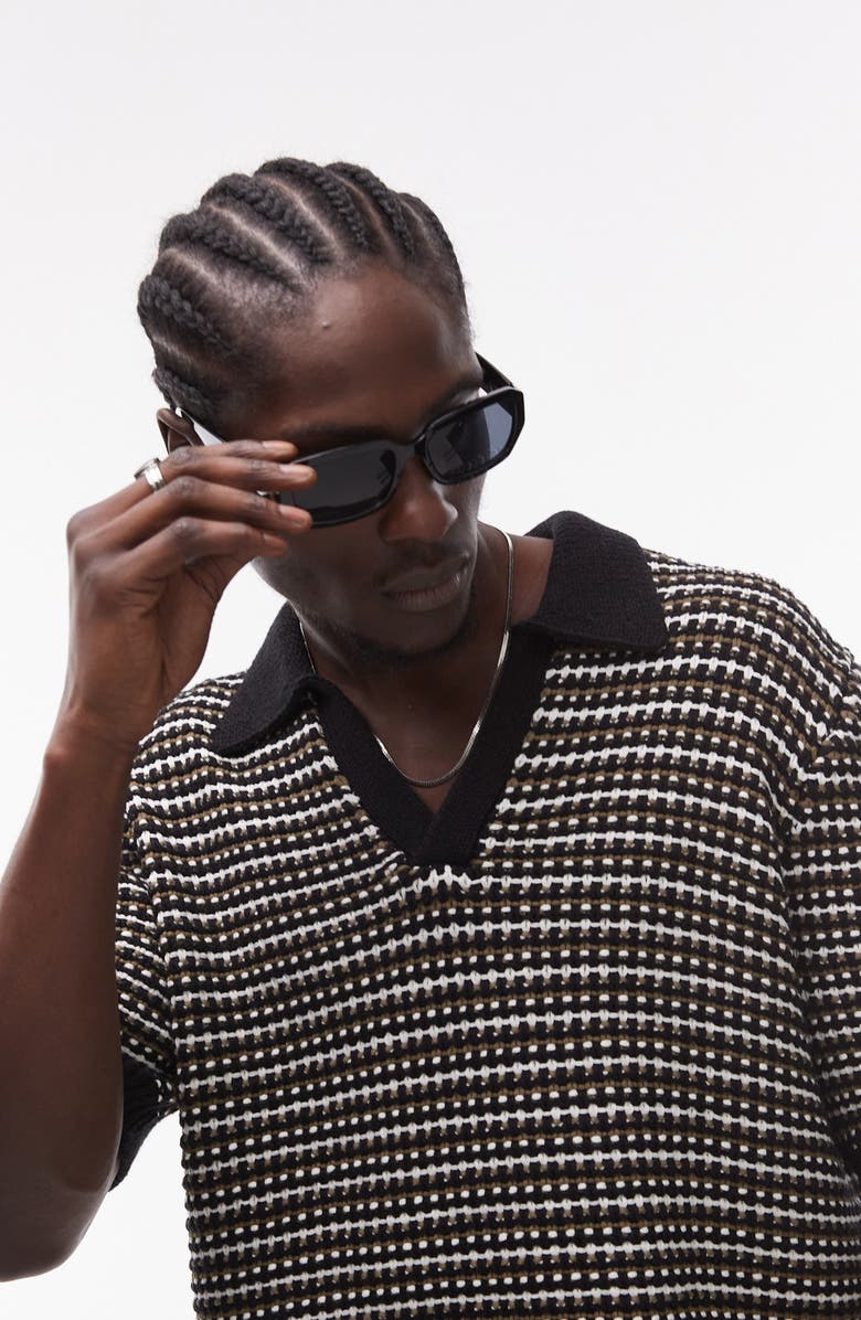 Topman Johnny Collar Textured Stripe Cotton Polo Sweater, Alternate, color, 