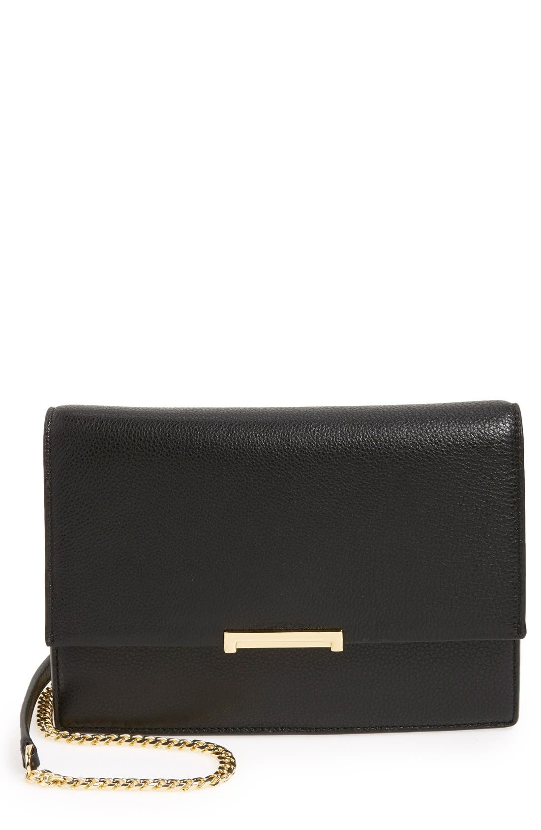'Mara' Convertible Leather Clutch, Main, color, BLACK