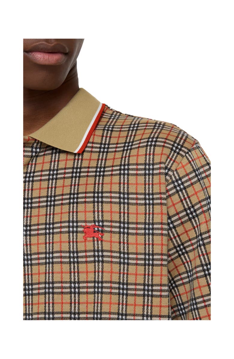 Burberry Check Cotton Blend Polo Shirt, Alternate, color, Sand Beige