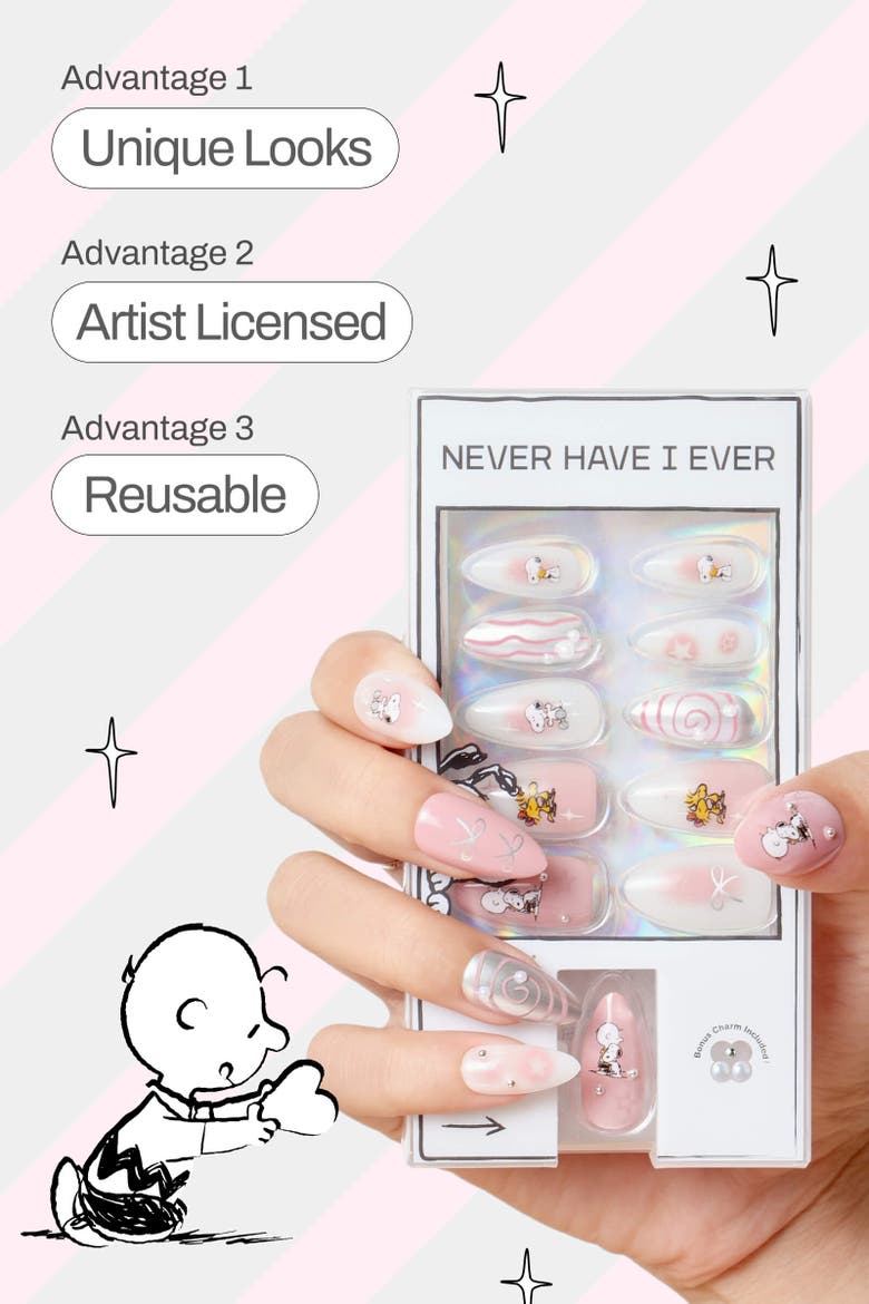 Swirls Of Snoopy Almond Press On Nails, Alternate, color, Pink