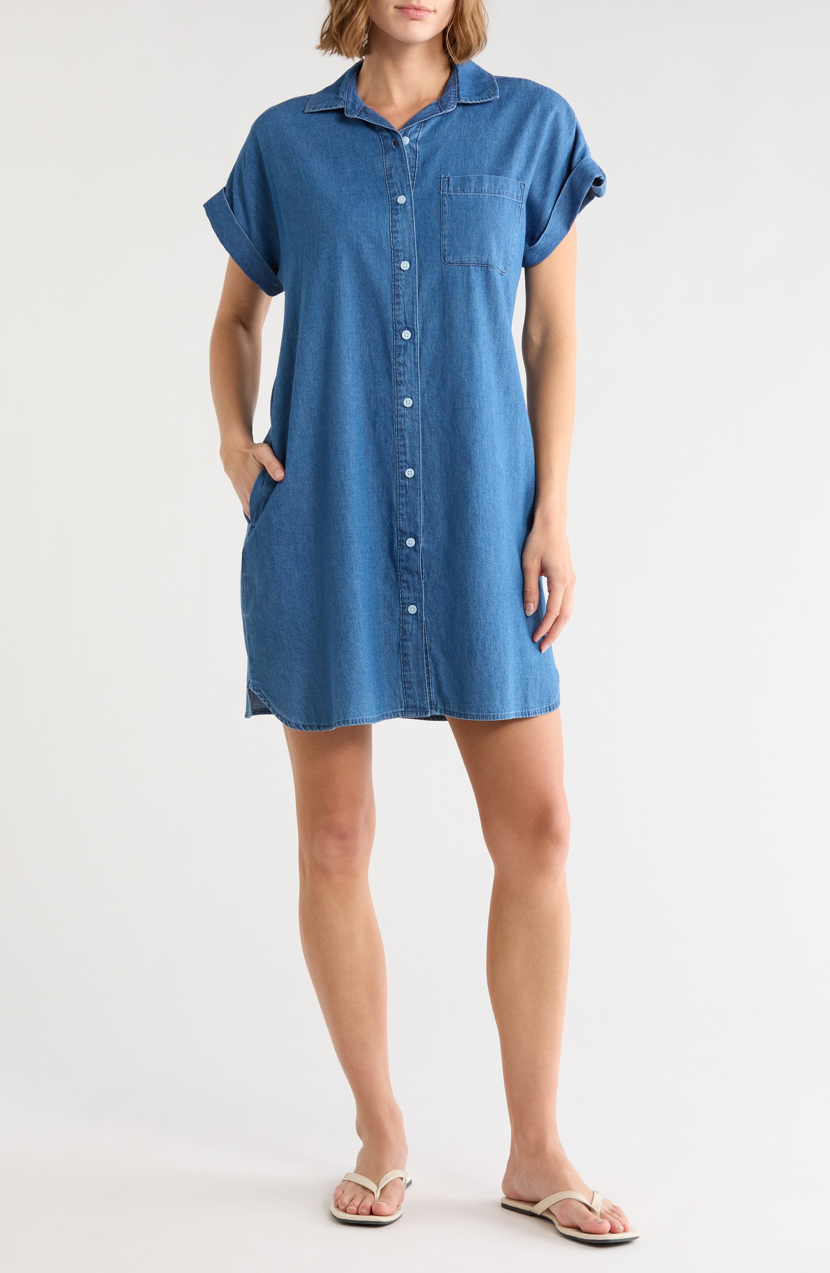 Cap Sleeve Denim Shirtdress