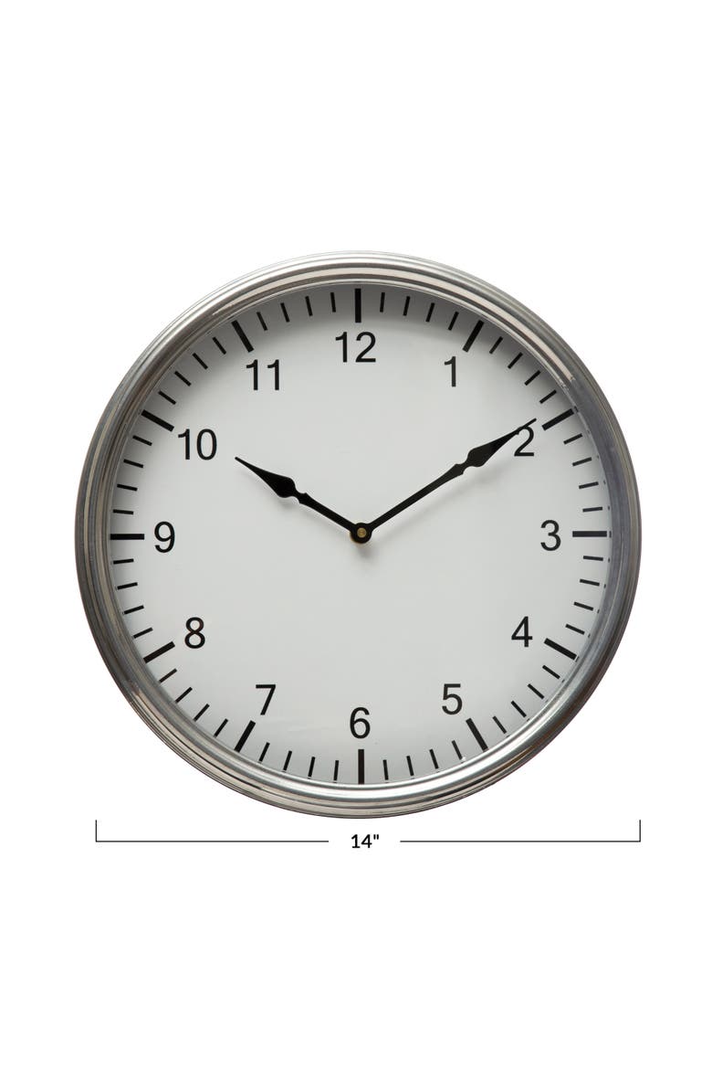 Classic Round Metal Wall Clock, Antique Nickel Finish, Alternate, color, Silver