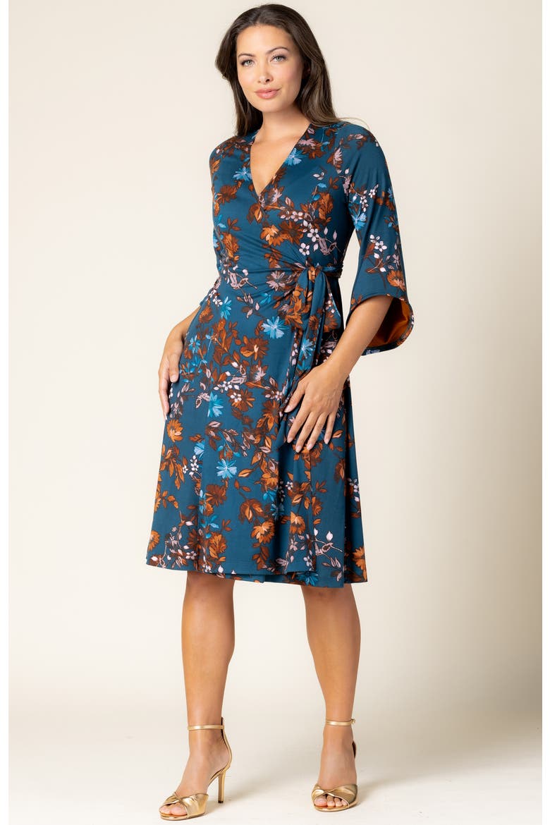 Gemini Wrap Dress, Alternate, color, Teal Blue Asters