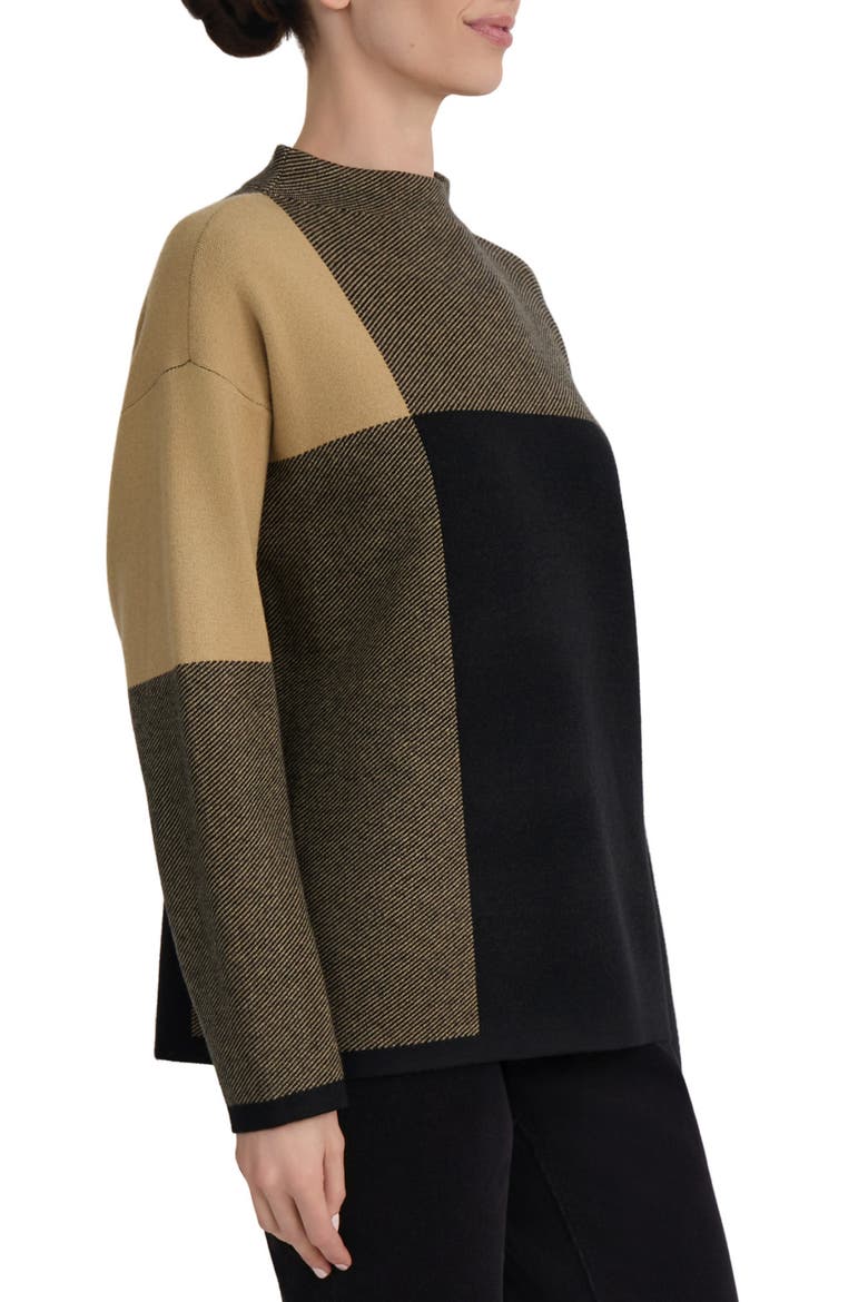 Jacquard Colorblock Mock Neck Sweater, Alternate, color, NATURAL CAMEL / JONES BLACK