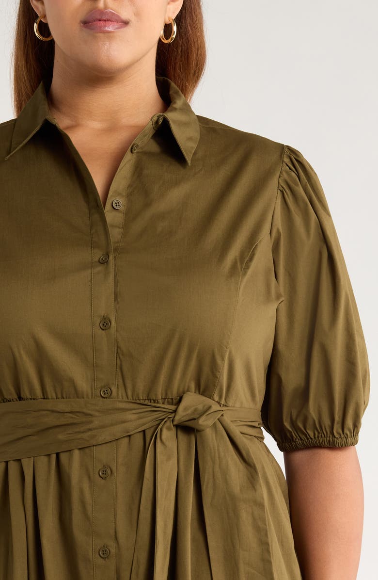 Caslon<sup>®</sup> Ruffle Hem Stretch Cotton Shirtdress, Alternate, color, Olive Dark