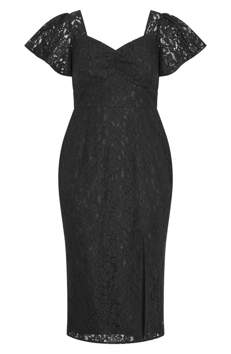 City Chic Maisie Flutter Sleeve Lace Dress, Alternate, color, Black
