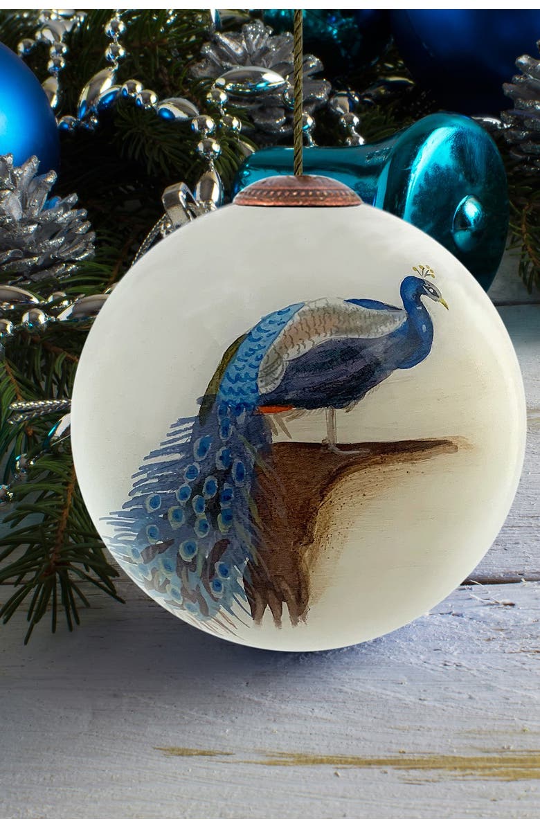 OVERSTOCK ART "Peacock" Archibald Thorburn Hand Painted Glass Ornament, Main, color, 