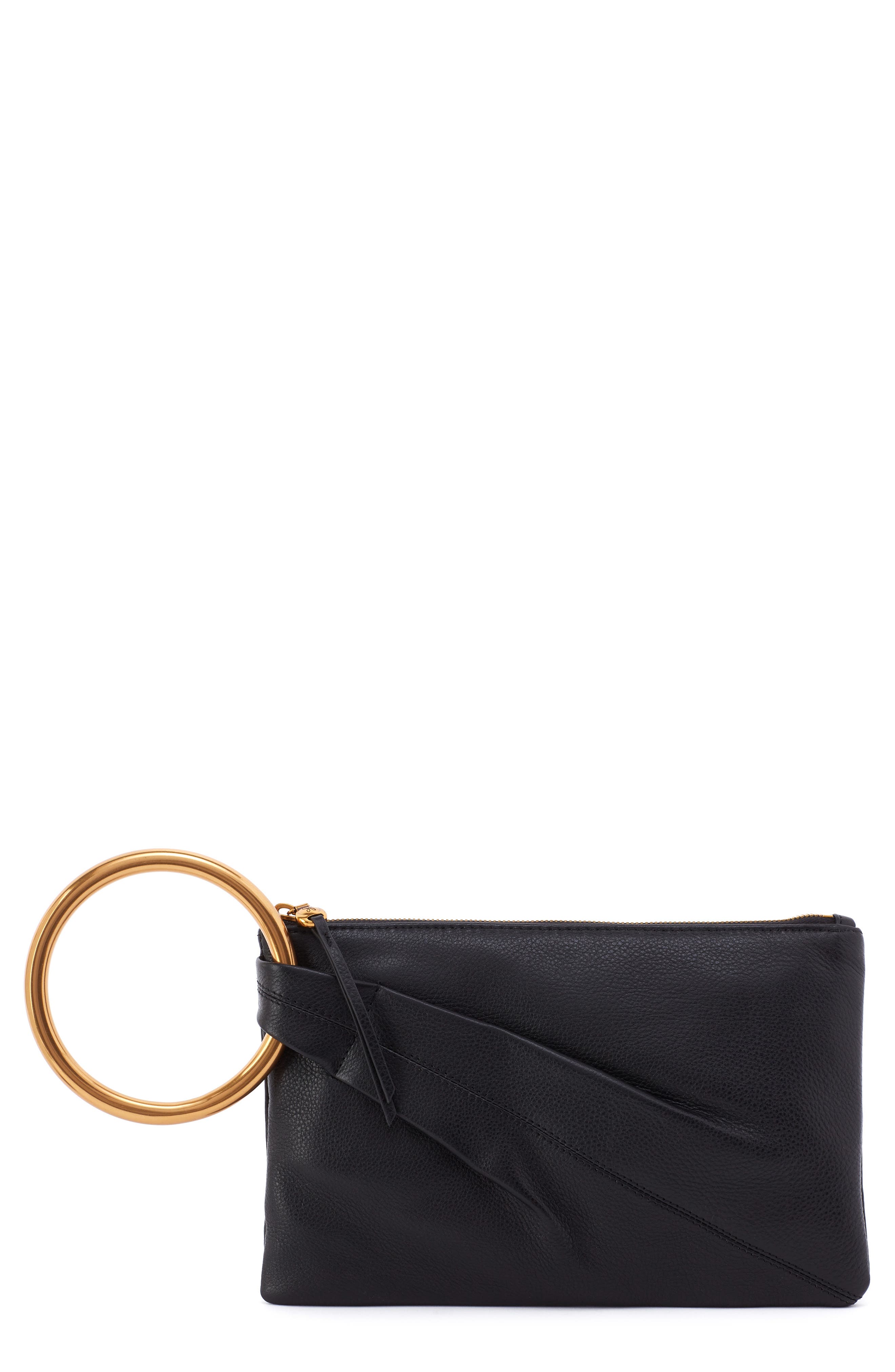 HOBO Sheila Leather Ring Clutch, Main, color, Black
