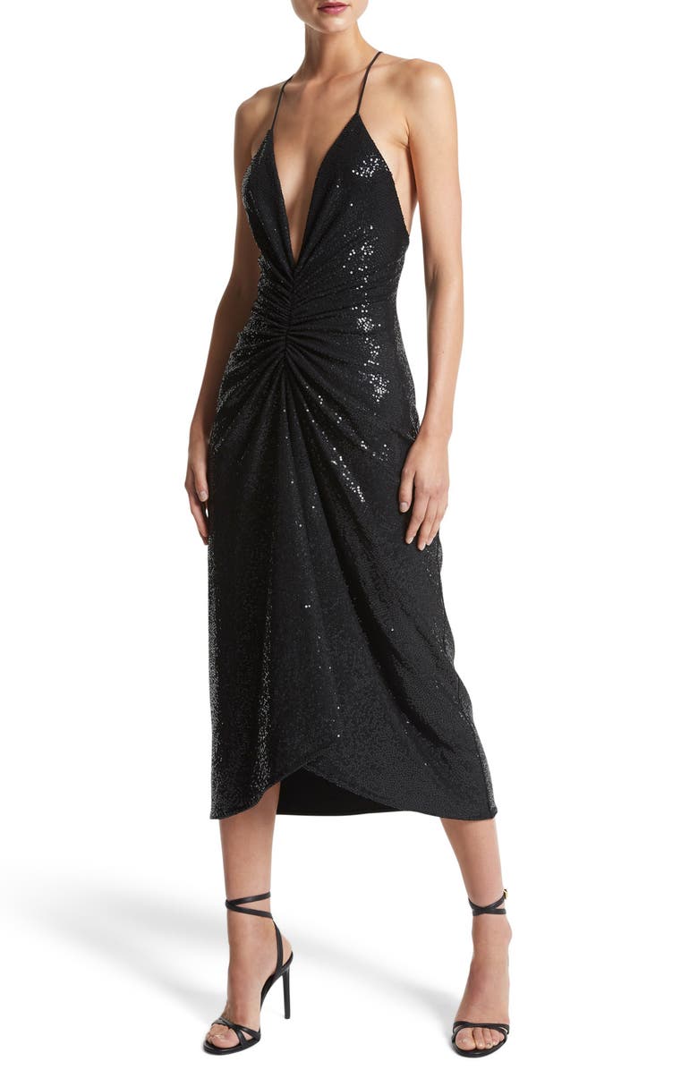 Michael Kors Collection Sequin Plunge Neck Cocktail Dress, Main, color,