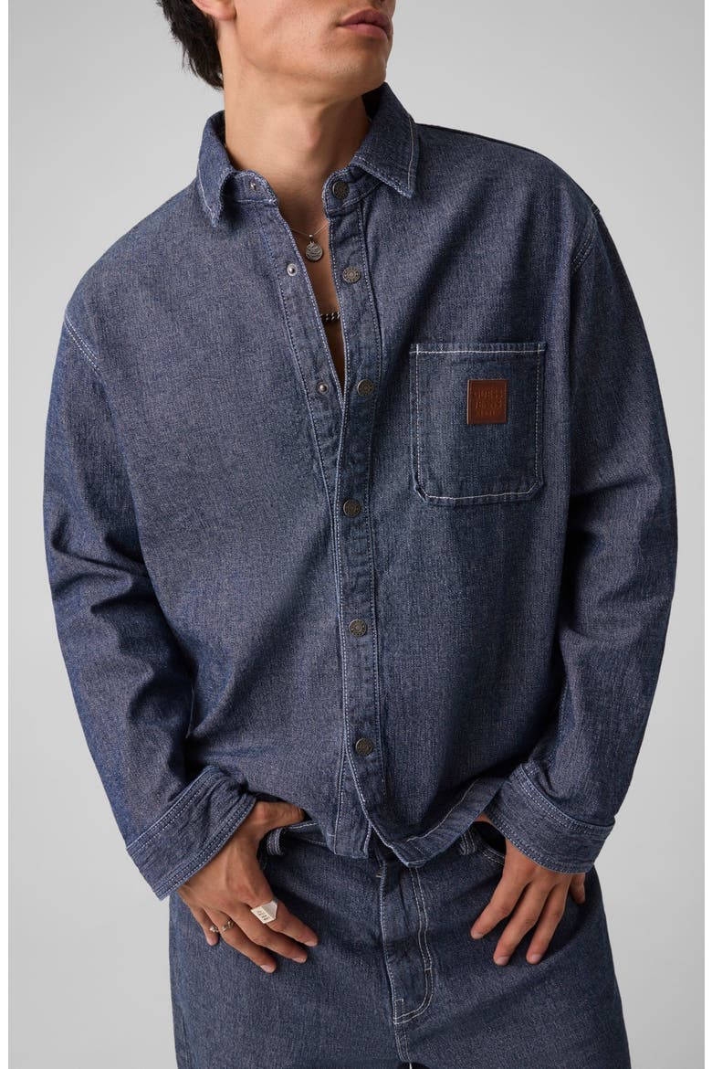 Oversize Cropped Long Sleeve Denim Shirt, Main, color, GJ INDIGO CANVAS WASH
