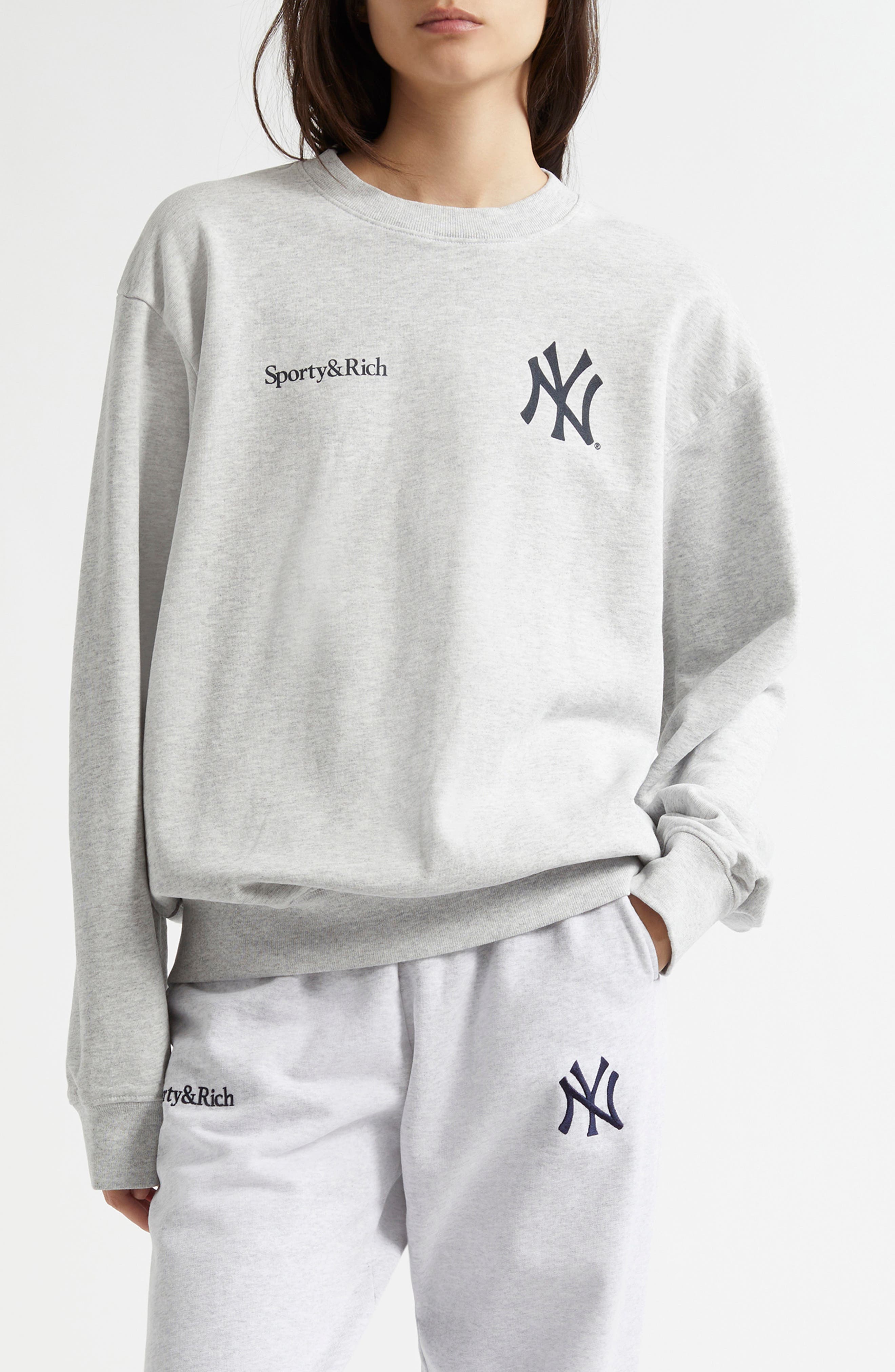 Sporty & Rich Yankees Serif Logo Cotton Crewneck Sweatshirt 