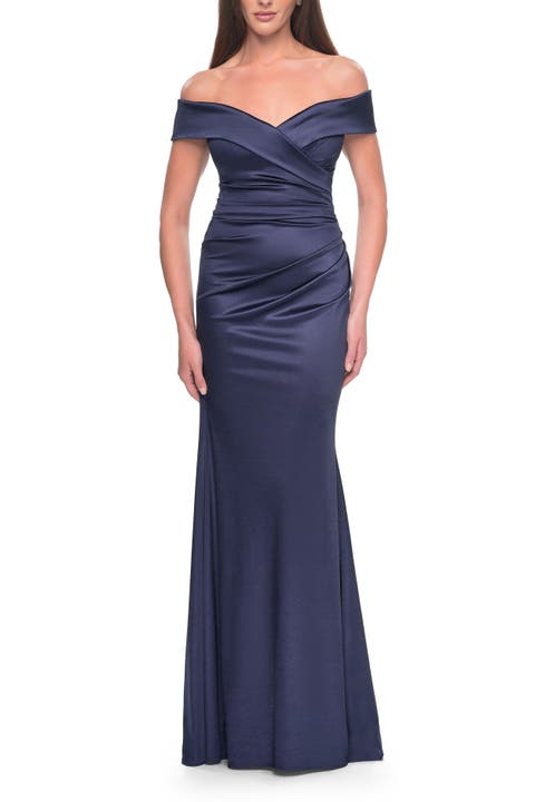 Off the Shoulder Stretch Satin Evening Dress