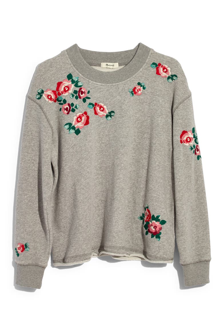 Embroidered Crop Sweatshirt, Alternate, color, HEATHER SMOKE