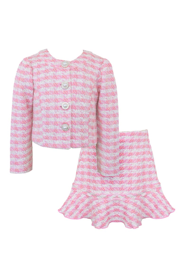 Kids' Plaid Bouclé Knit Jacket & Skirt Set, Main, color, PINK