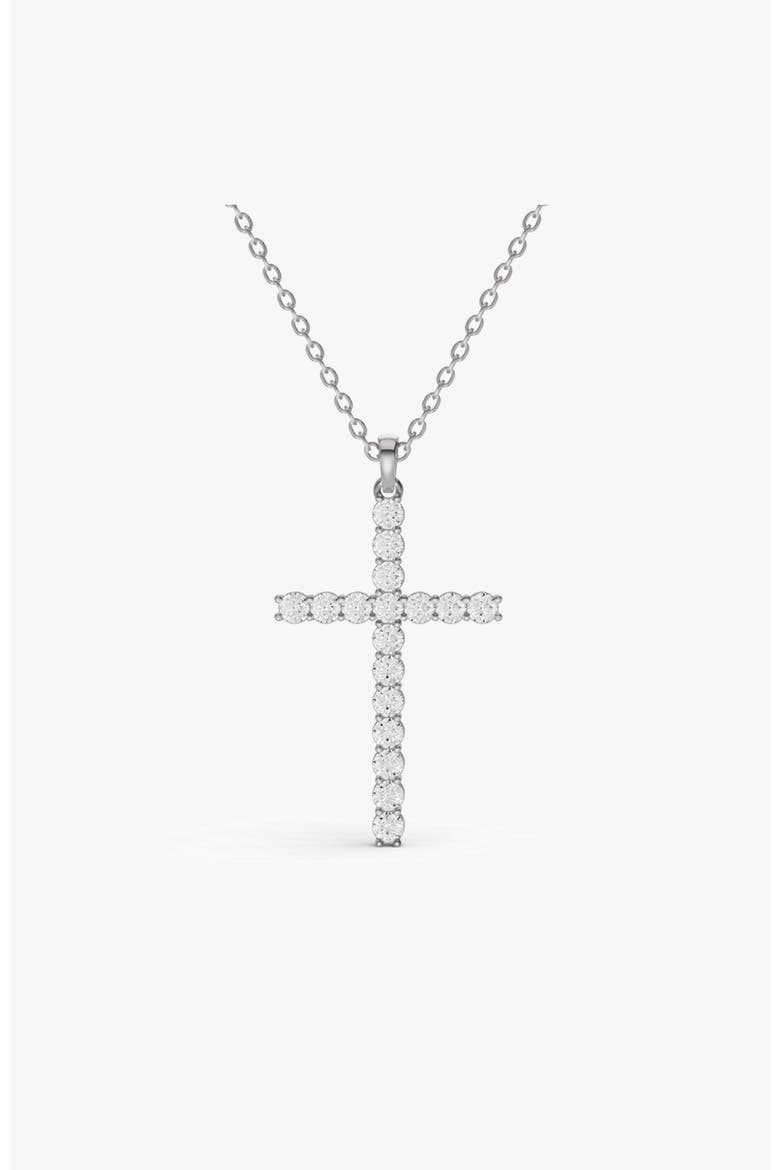 14K Gold 1 ct Lab Diamonds Cross Diamond Full Pave Necklace, Main, color, White Gold