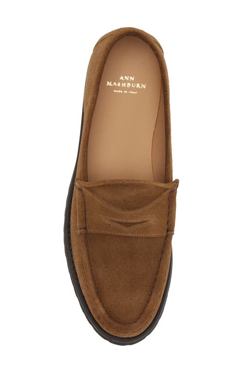 Ann Mashburn Lug Penny Loafer In Tobacco Suede