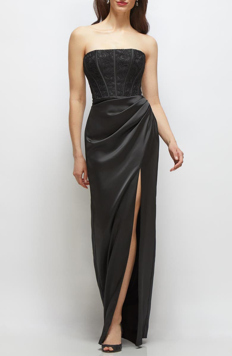 After Six Embroidered Bodice Strapless Gown, Main, color, Black