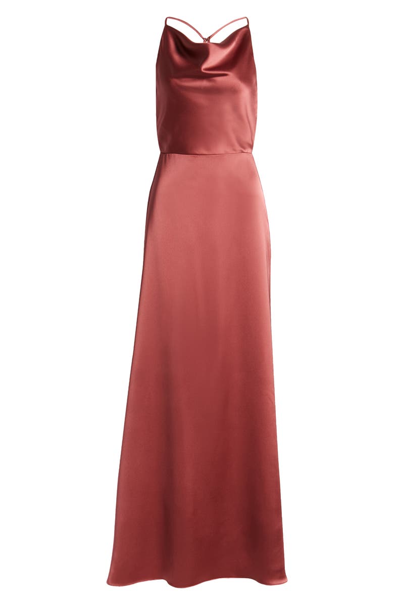 Amsale Cowl Neck Fluid Satin Gown, Alternate, color, 