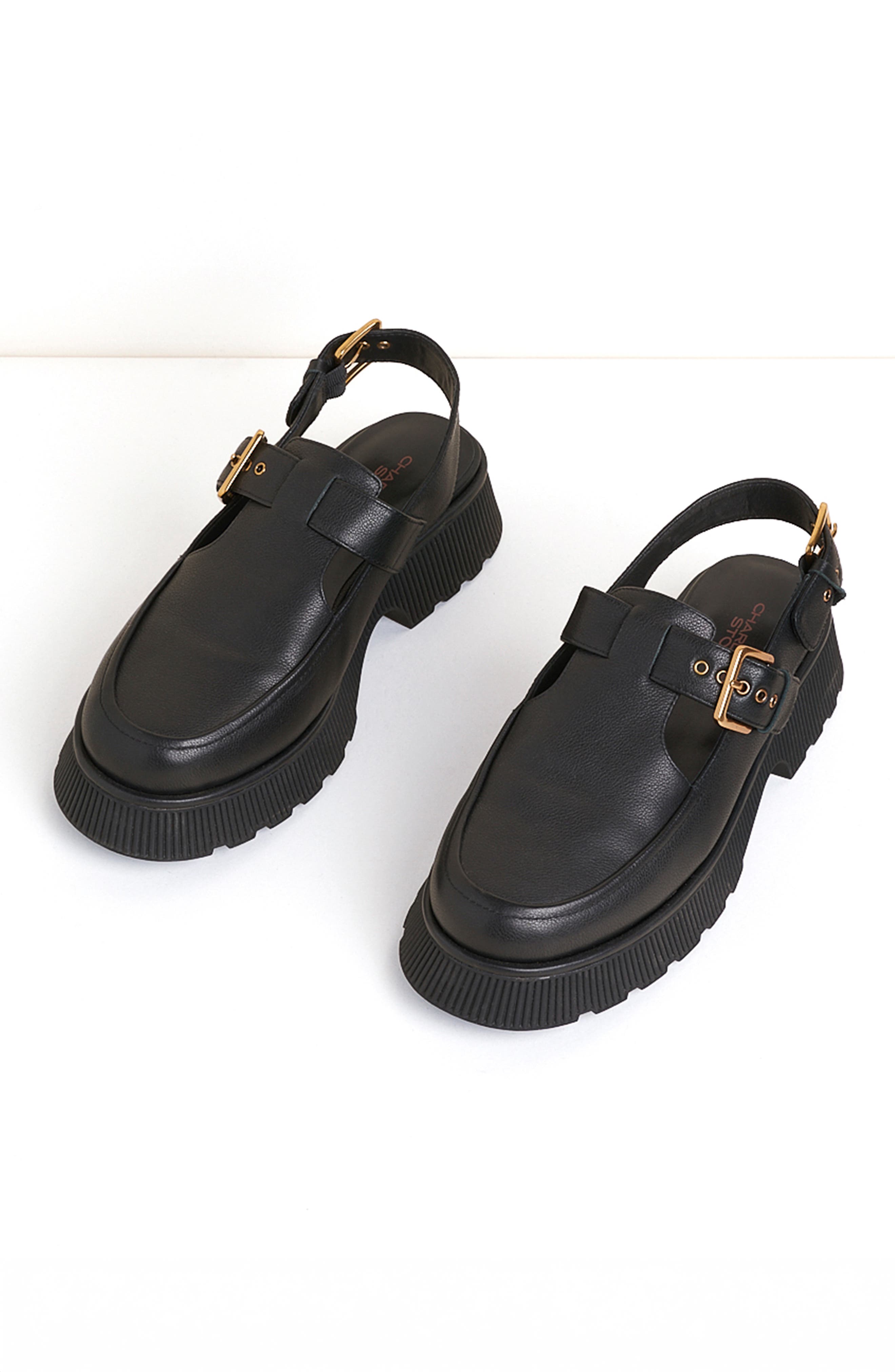 Charlotte Stone Aubrey Slingback Lug Sole Loafer, Main, color, Black