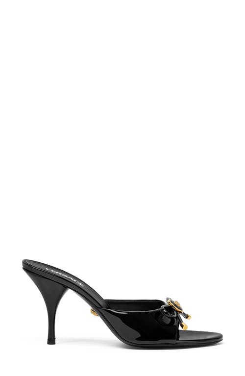 Versace Leather Sandals Embellished Detail Open Toe In Black  Gold