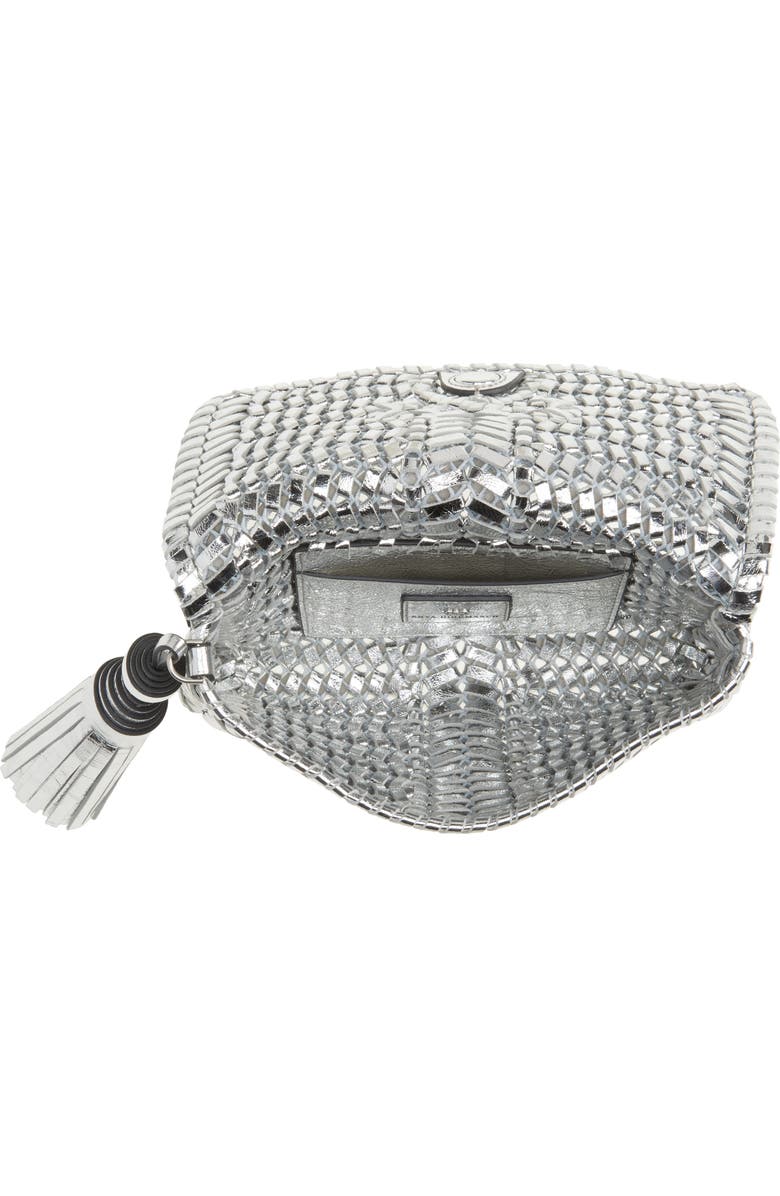 Anya Hindmarch The Neeson Herringbone Woven Metallic Leather Tassel Clutch, Alternate, color,