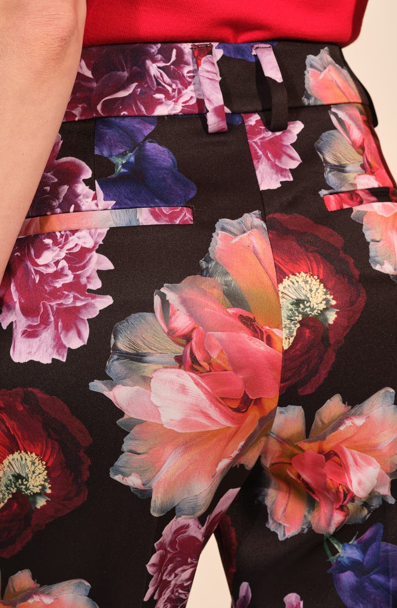 Isaac Mizrahi New York Print Satin Straight Leg Pants, Alternate, color, Fleur Nocturne