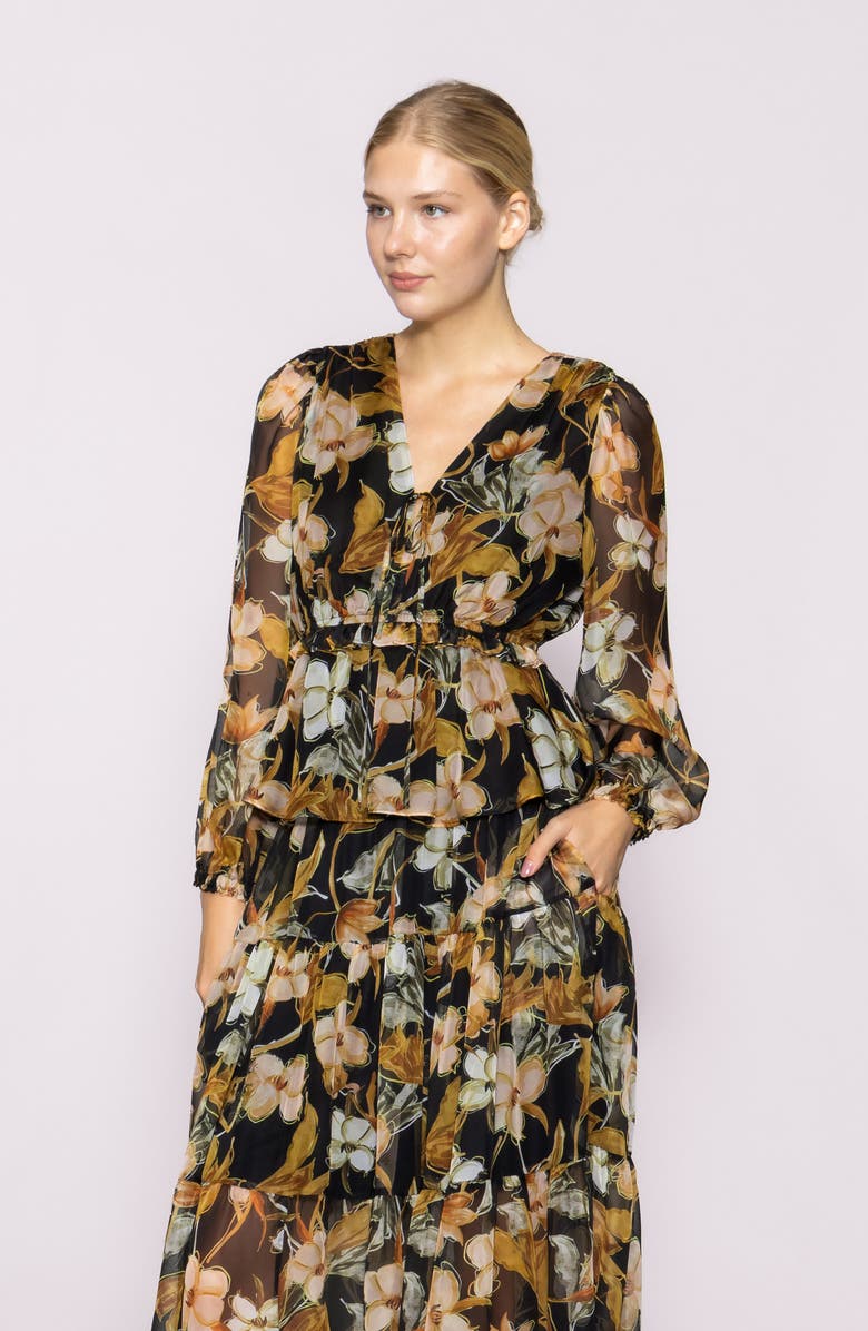 MELLODAY Chiffon Peplum Top, Alternate, color, Black Multi